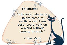 I believe cats to be spirits come to earth. A cat, I am sure, could walk on a cloud without coming through. -Jules Vern